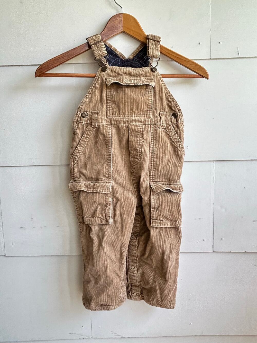 Vtg Corduroy Oshkosh B'Gosh 24 mos Overalls w/Plaid Lining